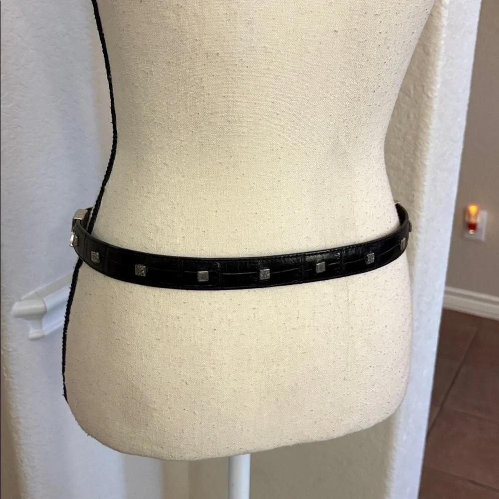 EUC Vintage Brighton black brown croc leather reversible twist belt Size M